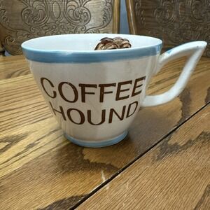 Vintage 50s Mid Century Coffee Hound Funny Dog Blue Ceramic Coffee Mug Cup